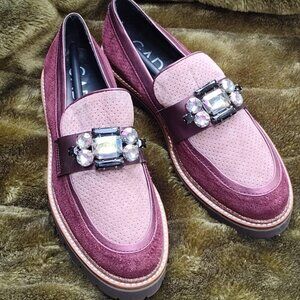 GADEA By Lodi Rhinestone Purple/Burgandy Suede Chunky Loafers, 39 8-8.5 -  NWOT